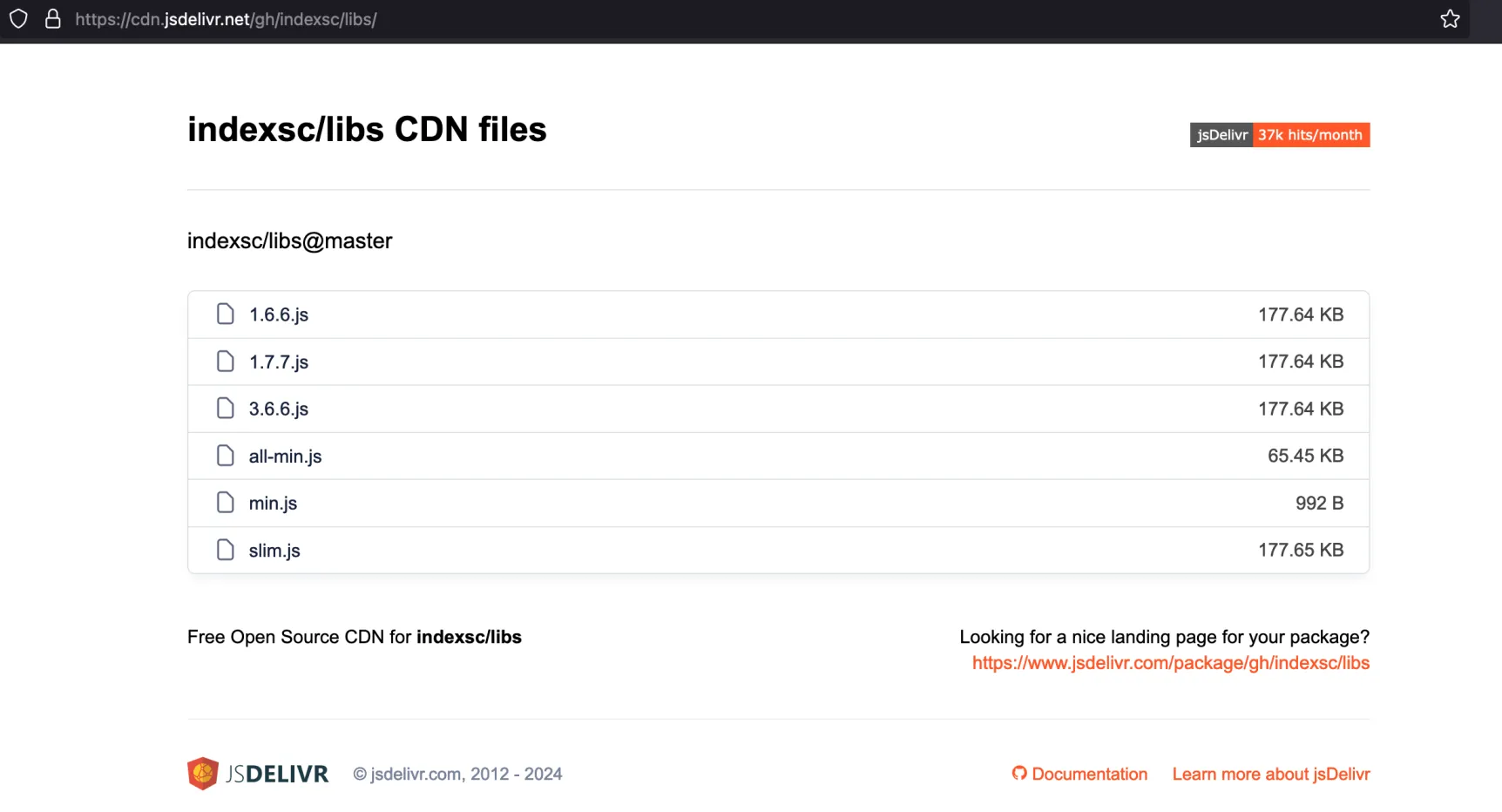 jsDelivr CDN page serving the trojanized jQuery script