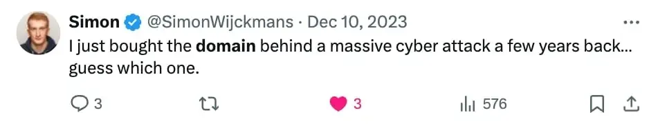Founder Simon Wijckmans's tweet about buying the British Airways breach domain