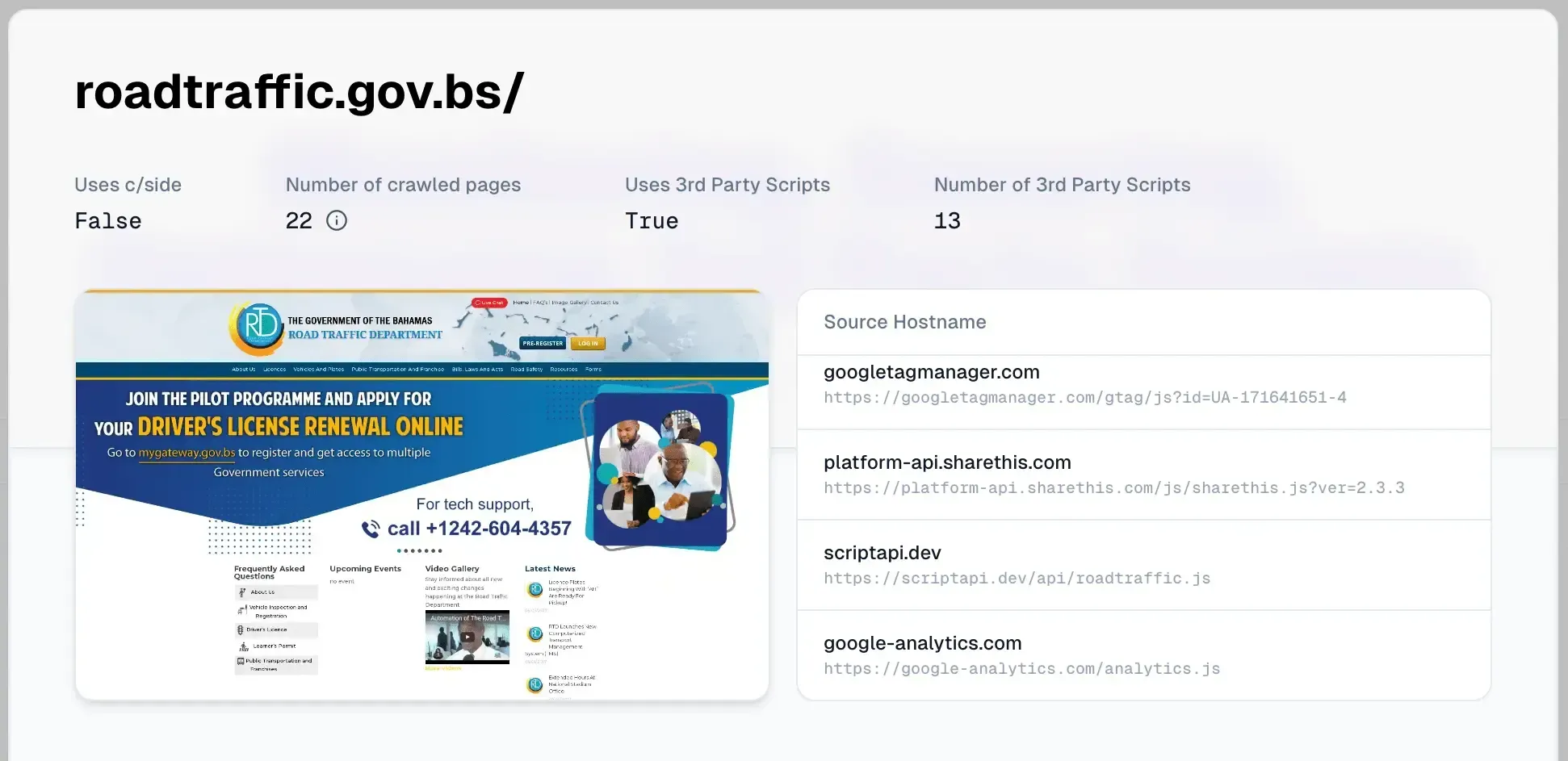 Verborgen SEO-spamlinks geïnjecteerd in de overheidssite voor wegverkeer van de Bahama's