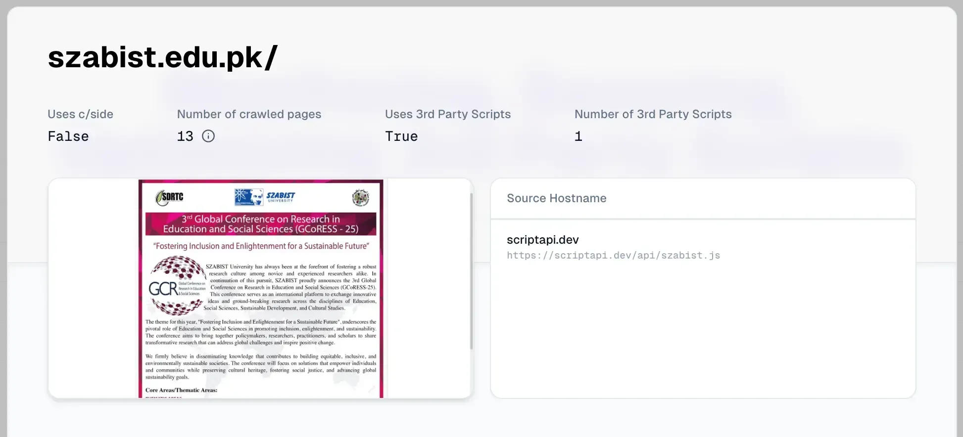 Verborgen SEO-spamlinks geïnjecteerd in de website van de SZABIST-universiteit