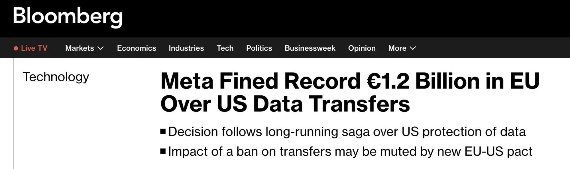 News headline about Meta Ireland's €1.2 billion GDPR fine from the DPC