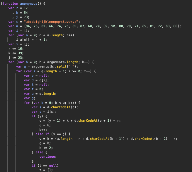 First layer of the obfuscated Magecart script after partial decoding