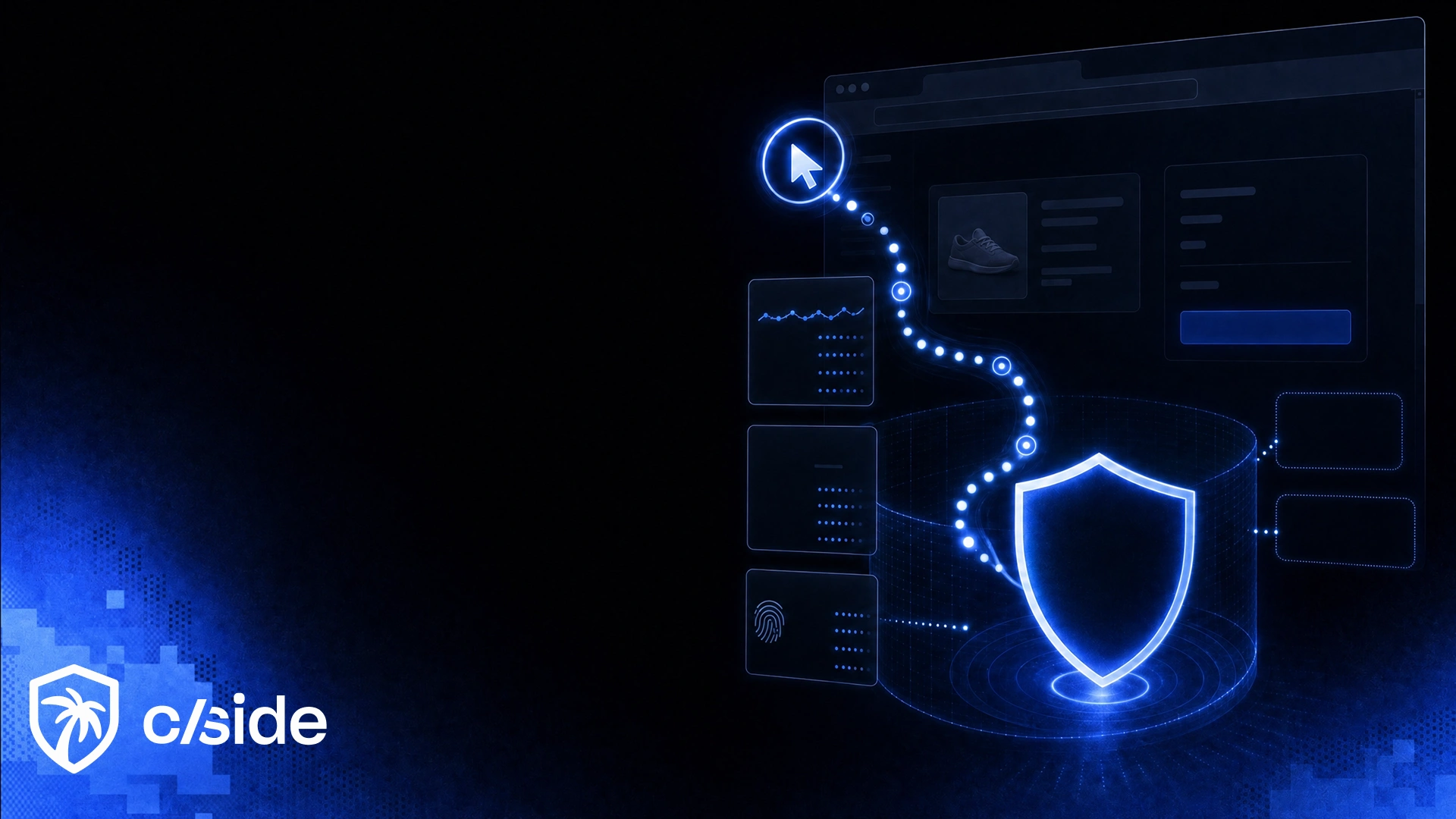 cside security shield monitoring a browser cursor path — browser-layer AI agent detection